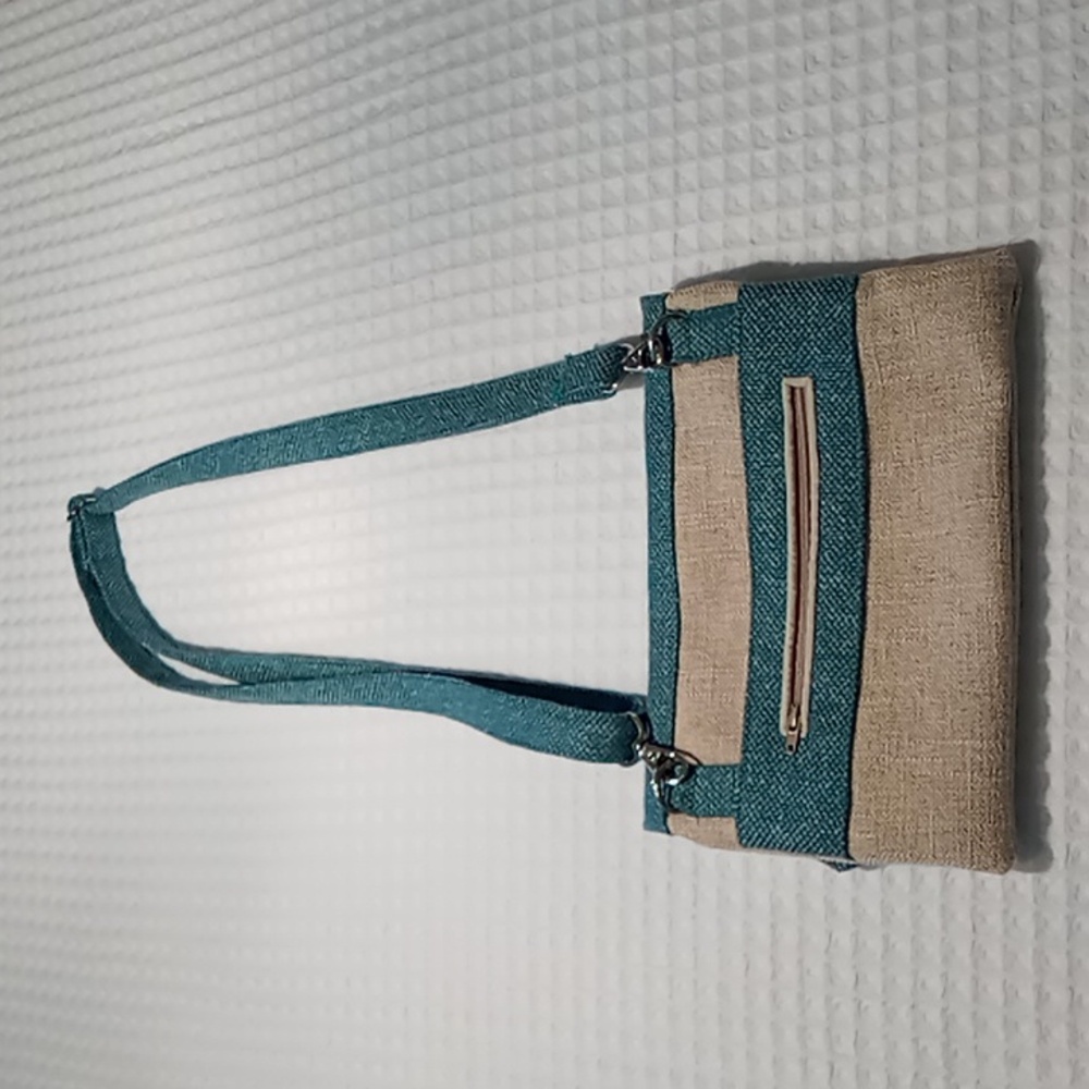 Gift Of Hope Haiti Crossbody/Shoulder Bag Removable Straps Tan/Blue Handcrafted - Picture 2 of 15